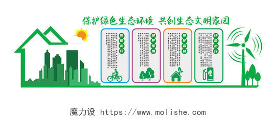 绿色简约保护生态环境文化墙保护环境爱护环境文化墙